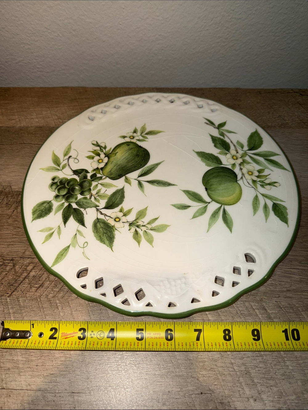 Pietro Brunelli White Porcelain Serving Plate with Green Fruit Motif